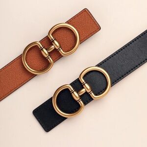 Edited Pieces Reversible Horsebit Belt in Black/Cognac in XS